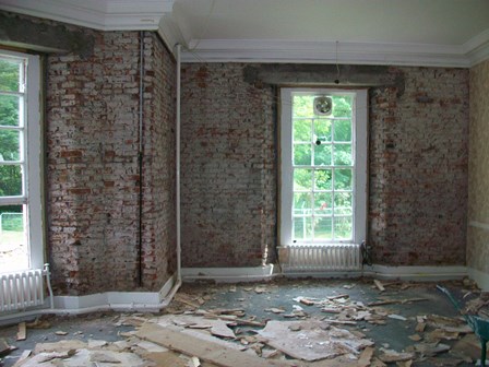 The internal plaster was all stripped off, any timbers affected with wet rot removed, at Cushendun, Co. Antrim, Northern Ireland