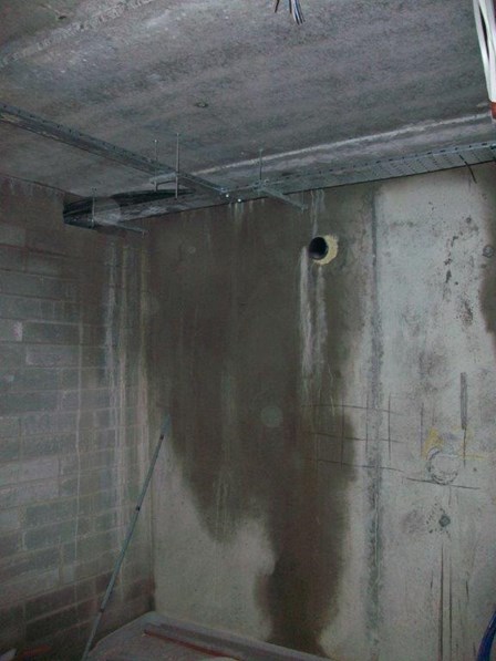 Water was entering the basement, rising above the top of the existing basement waterproofing; a resin injection concrete leak sealing was carried out, Kells, Ballymena, Co. Antrim, Northern Ireland