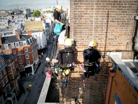 Rope access survey for structural repairs at Claridges Hotel, London, England