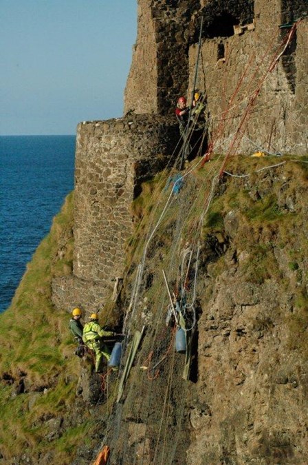 Rope access and cintec anchor structural repairs at Dunluce Castle, Co. Antrim, NI