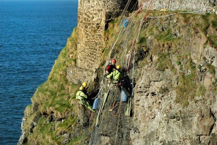 Rope access and cintec anchor structural repairs at Dunluce Castle, Co. Antrim, NI
