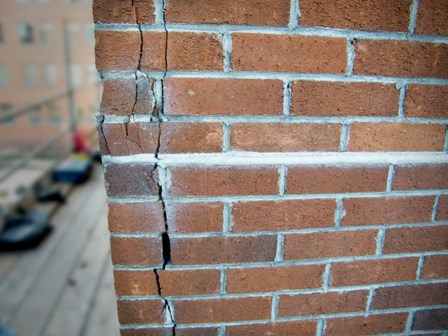 Cracks in the brick walls, due to cavity wall tie failure, Temple St, Dublin, Ireland