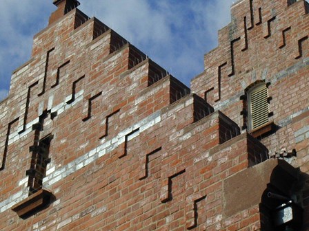 Discreet bird spikes, barely visible on the parapet at Portrush Town Hall, Co. Antrim, NI