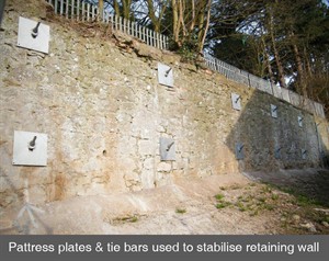 001 pattress plates tie bars retaining wall stone crack structural stability Armagh Belfast Northern Ireland NI